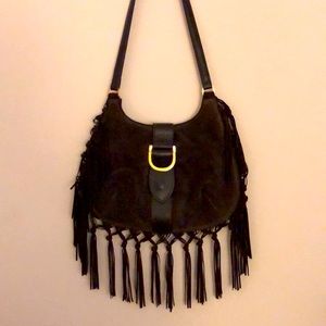 Suede and fringe shoulder bag